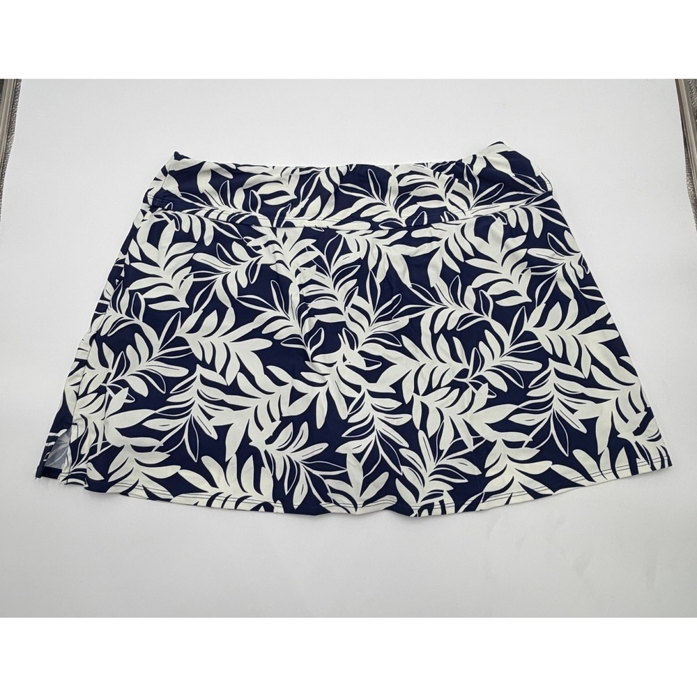 Hurley Womens Navy Blue White Tropical Leaf Print Swim Skirt with Shorts Large